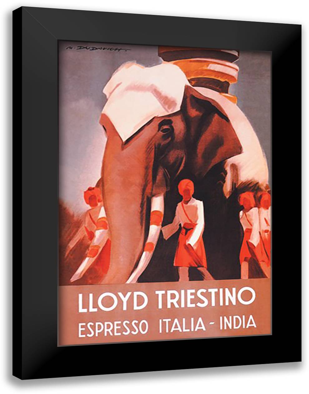 Lloyd Triestino Espresso Italia - India 16x22 Black Modern Wood Framed Art Print Poster by Dudovich, Marcello
