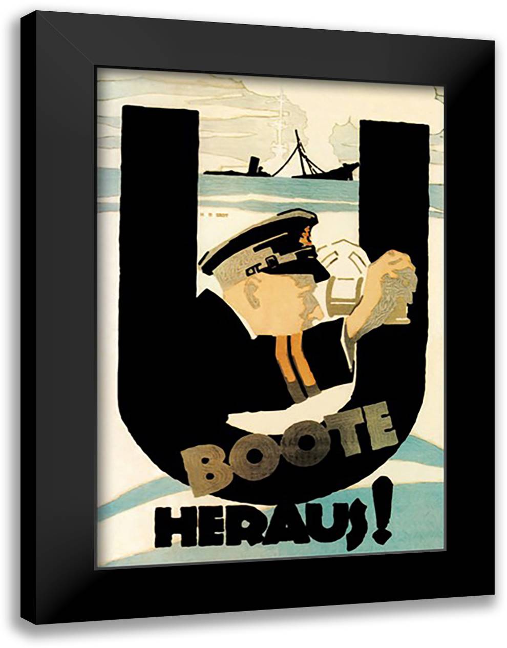 U-Boats Are Out 16x22 Black Modern Wood Framed Art Print Poster by Erdt, Hans Rudi