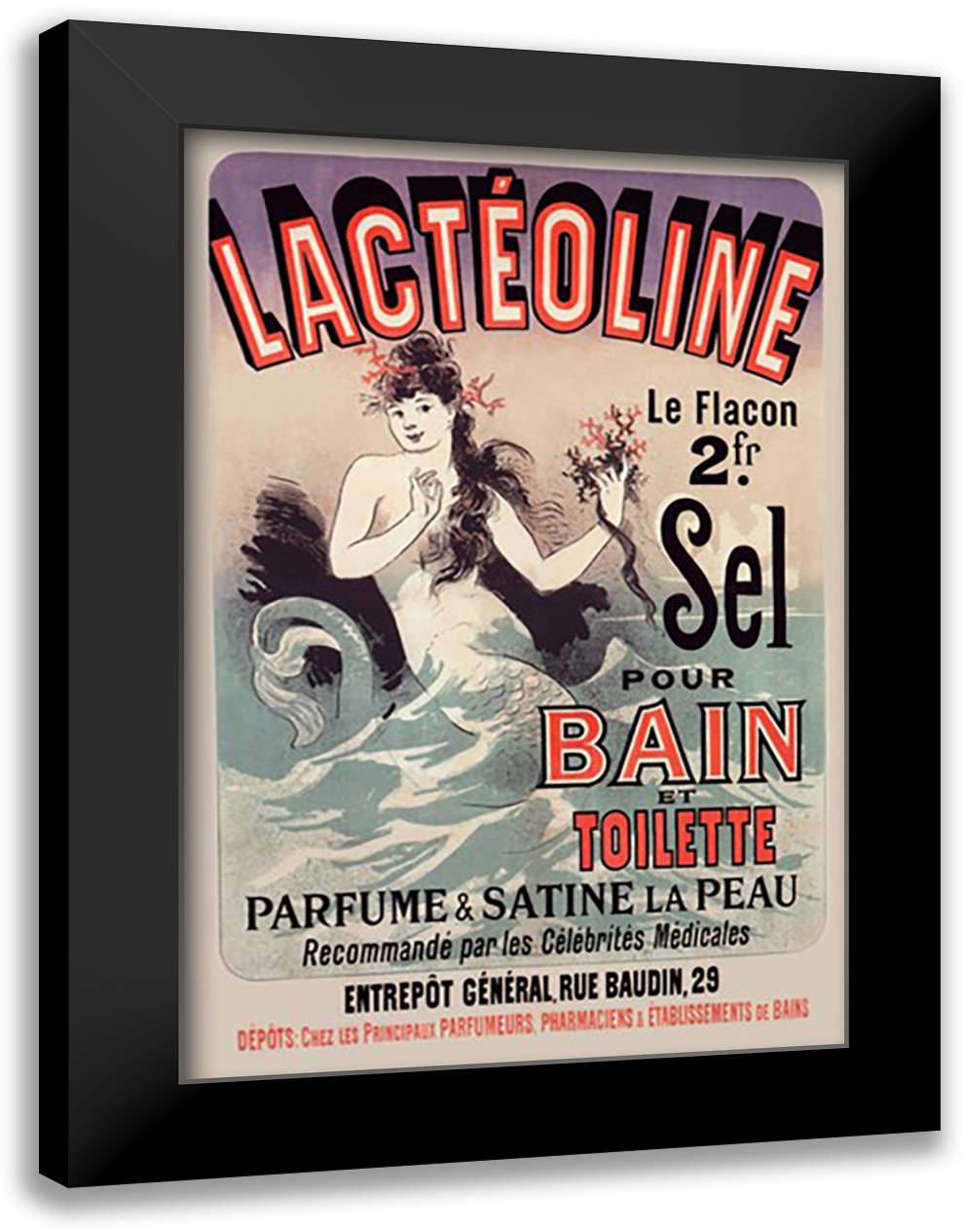 Lacteoline 16x22 Black Modern Wood Framed Art Print Poster by Cheret, Jules