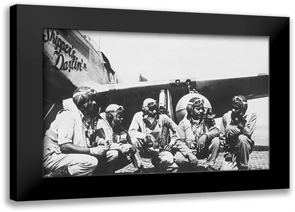 Fliers of a P-51 Mustang Group 22x16 Black Modern Wood Framed Art Print Poster