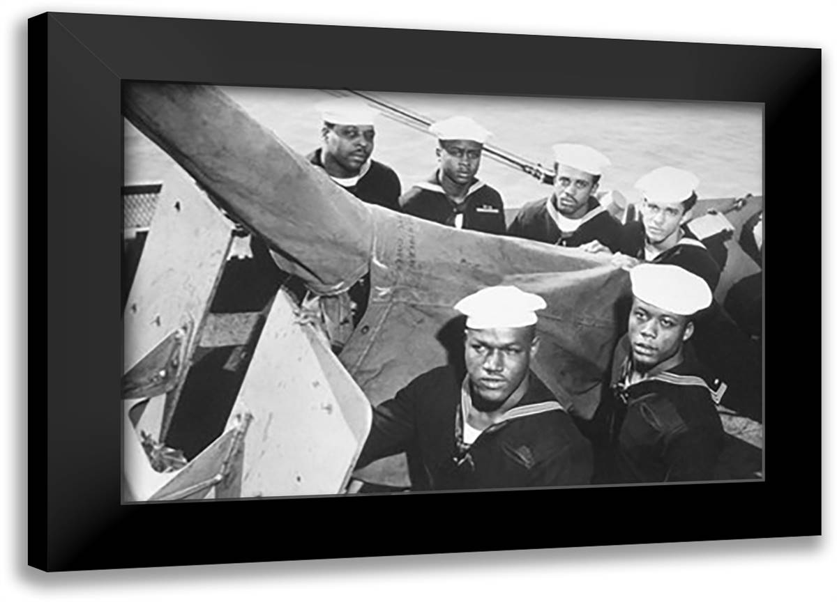 Guncrew Stands at Battle Station 22x16 Black Modern Wood Framed Art Print Poster