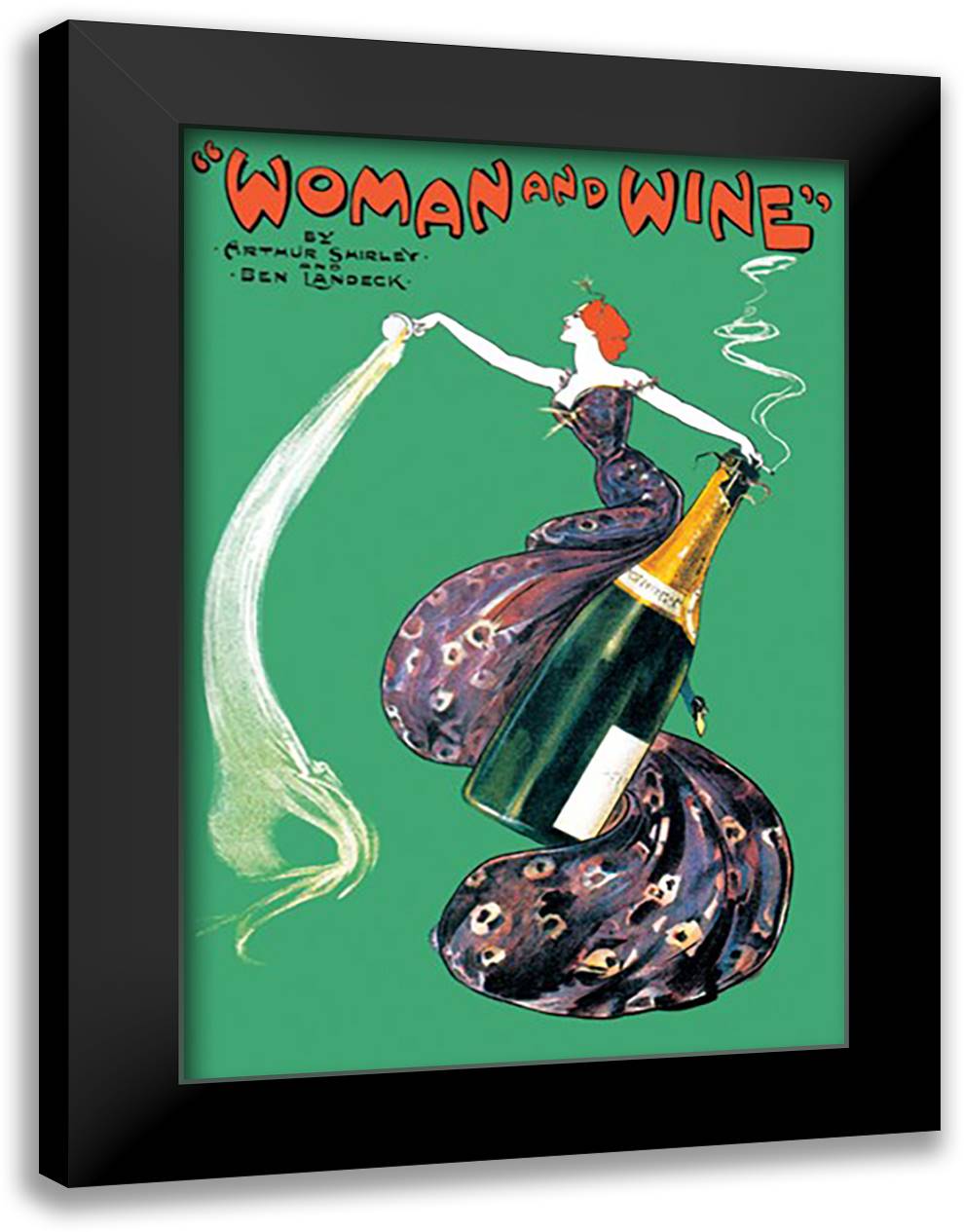 Woman and Wine 16x22 Black Modern Wood Framed Art Print Poster by Hardy, D.