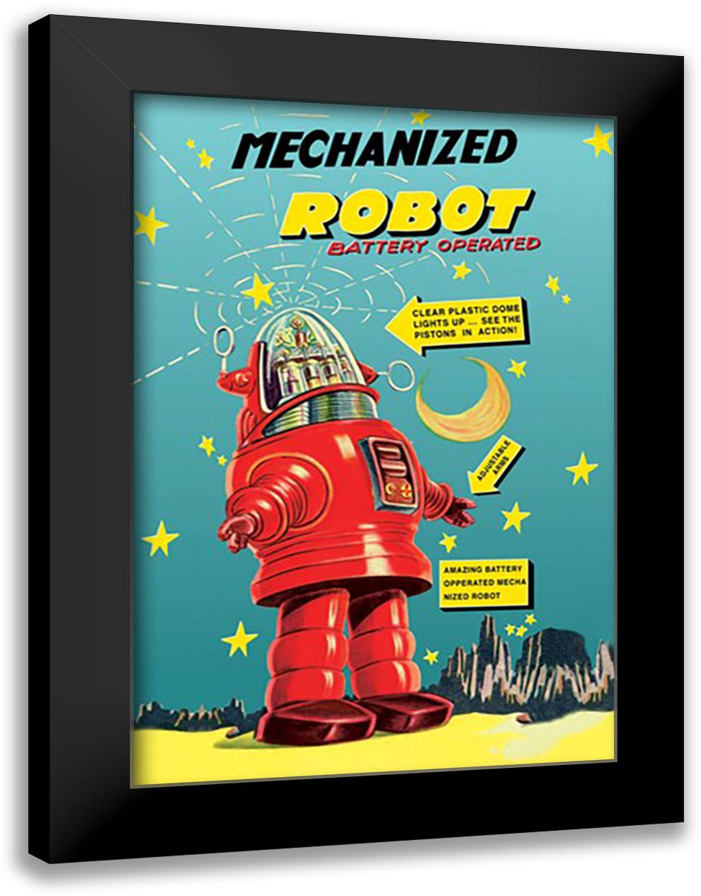 Mechanized Robot 16x22 Black Modern Wood Framed Art Print Poster