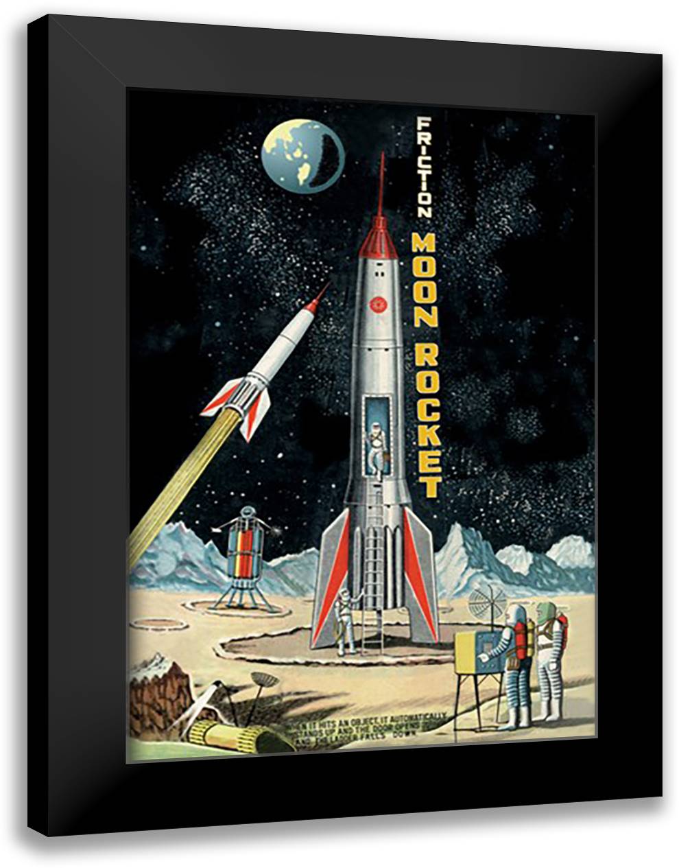 Friction Moon Rocket 16x22 Black Modern Wood Framed Art Print Poster