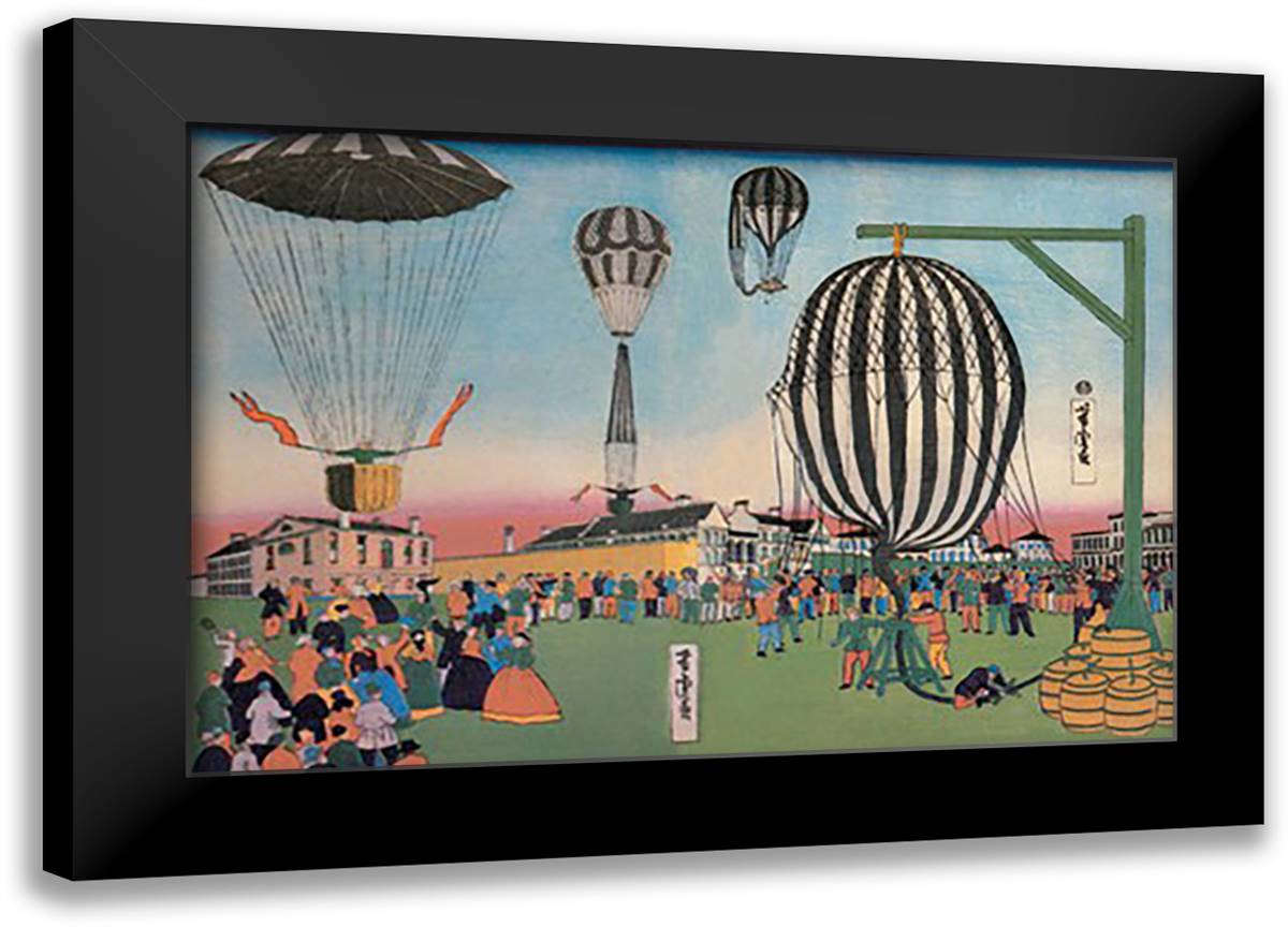 Launching of Hot Air Balloons 22x16 Black Modern Wood Framed Art Print Poster
