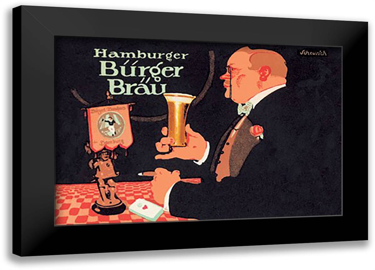 Hamburger Burger Brau 22x16 Black Modern Wood Framed Art Print Poster