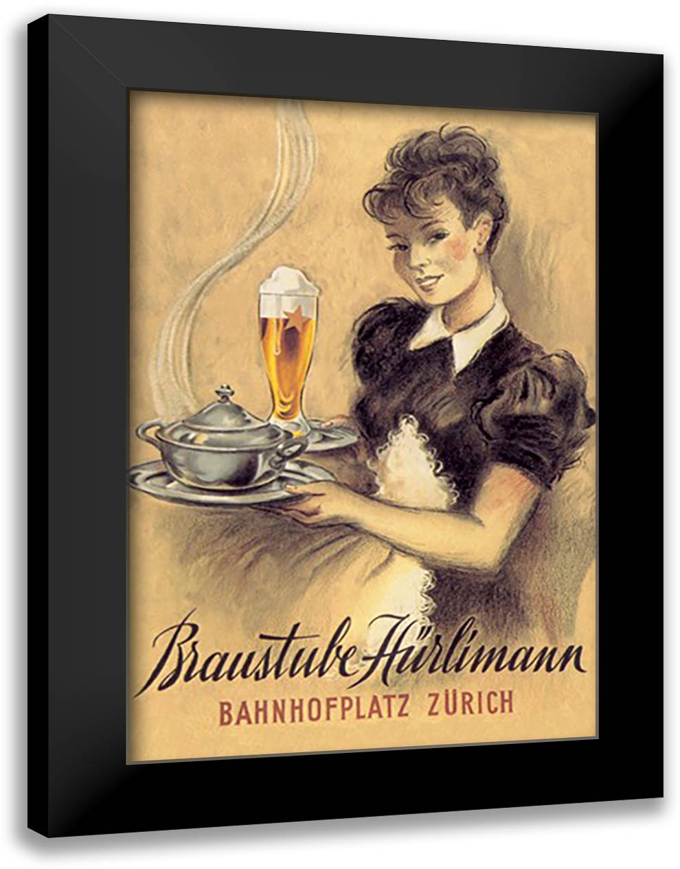 Braustube Hurliman Bahnhofplatz 16x22 Black Modern Wood Framed Art Print Poster by Laubi