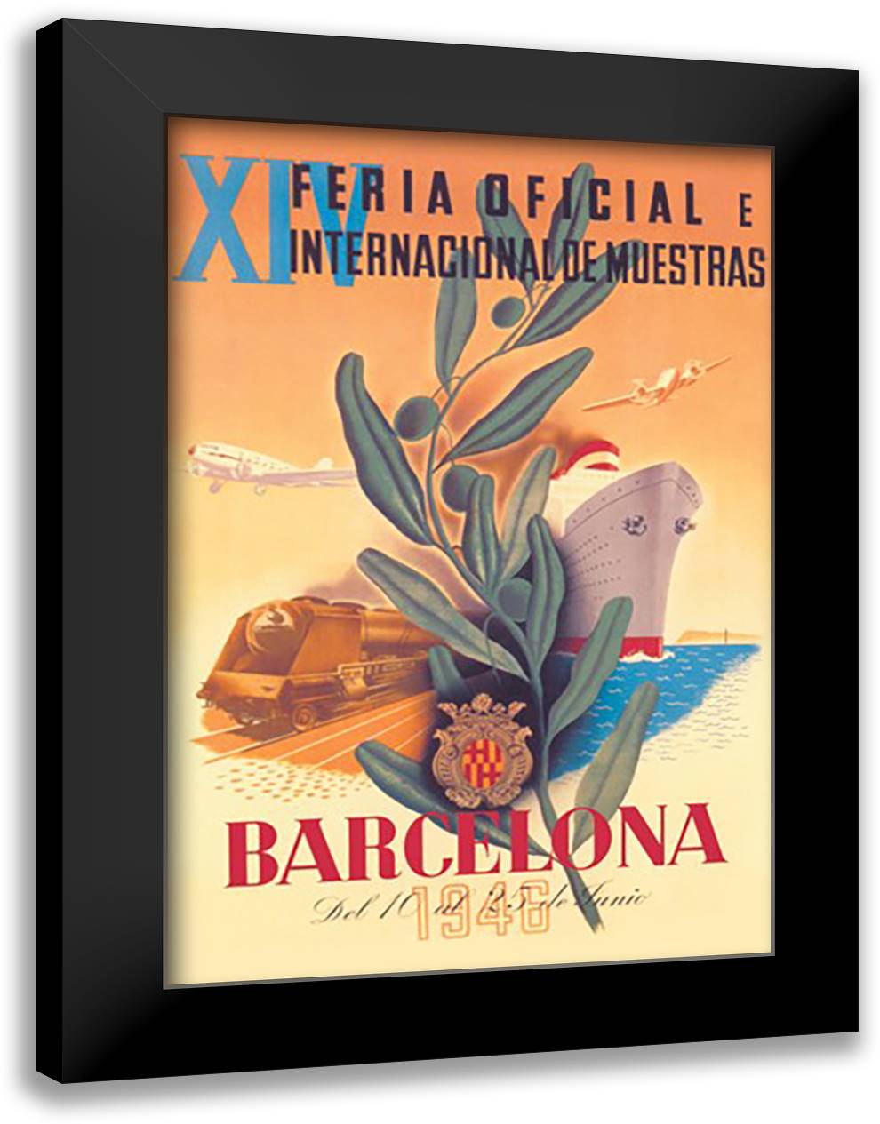 XIV Official International Model Fair in Barcelona #1 16x22 Black Modern Wood Framed Art Print Poster by Bigorda, Martinez