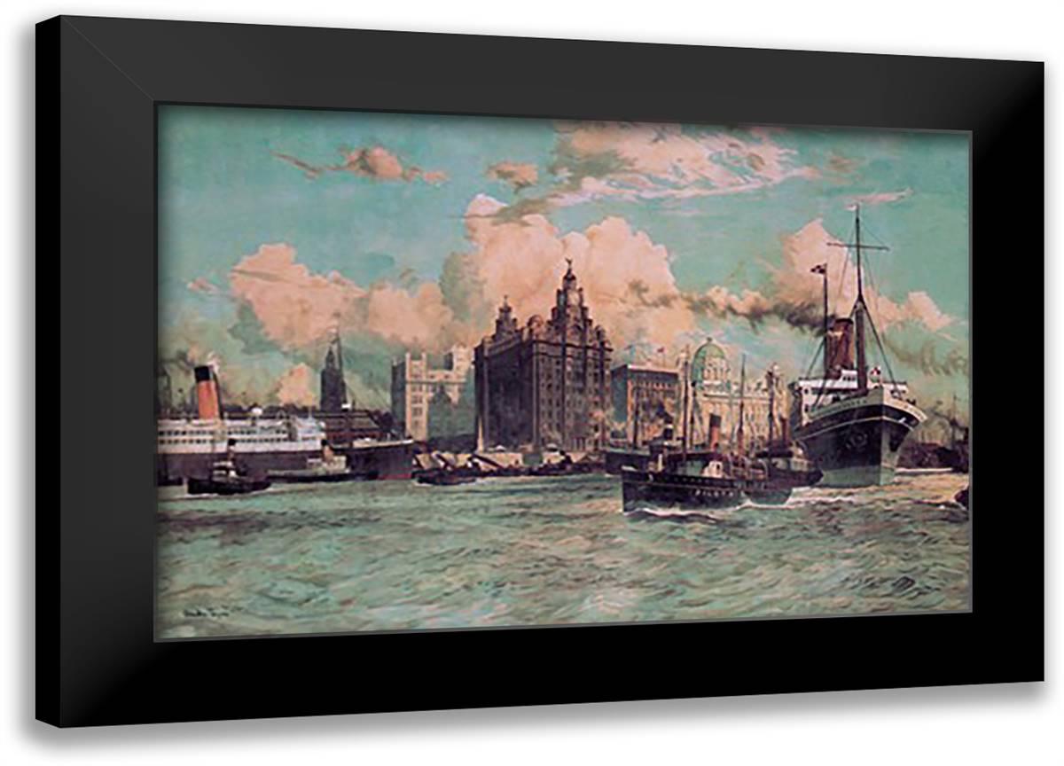 Port Traffic on the River Mersey 22x16 Black Modern Wood Framed Art Print Poster by Dixon, Charles