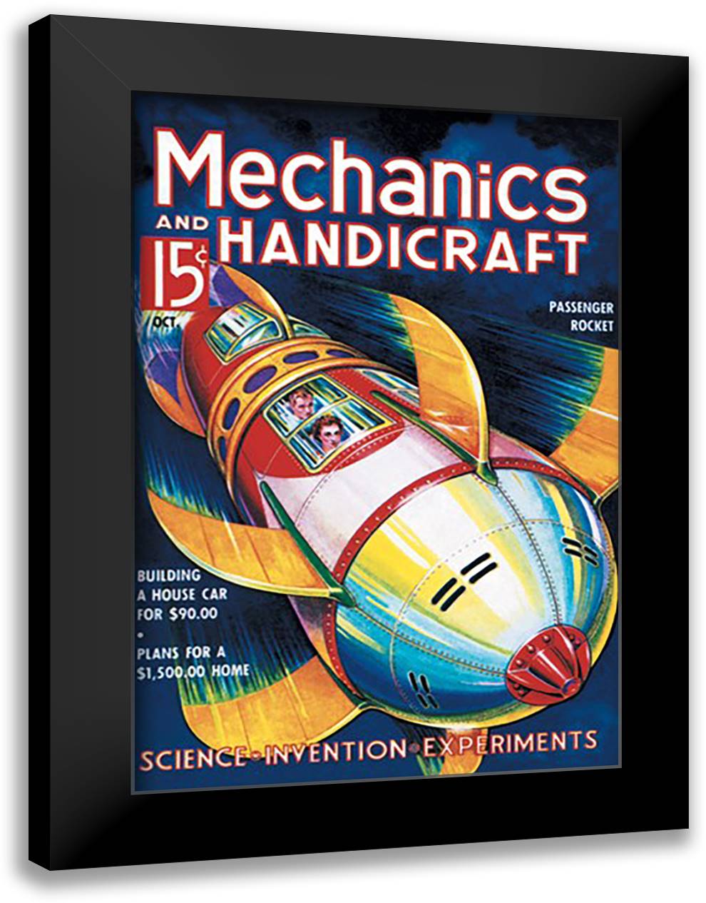 Mechanics and Handicraft: Passenger Rocket 16x22 Black Modern Wood Framed Art Print Poster