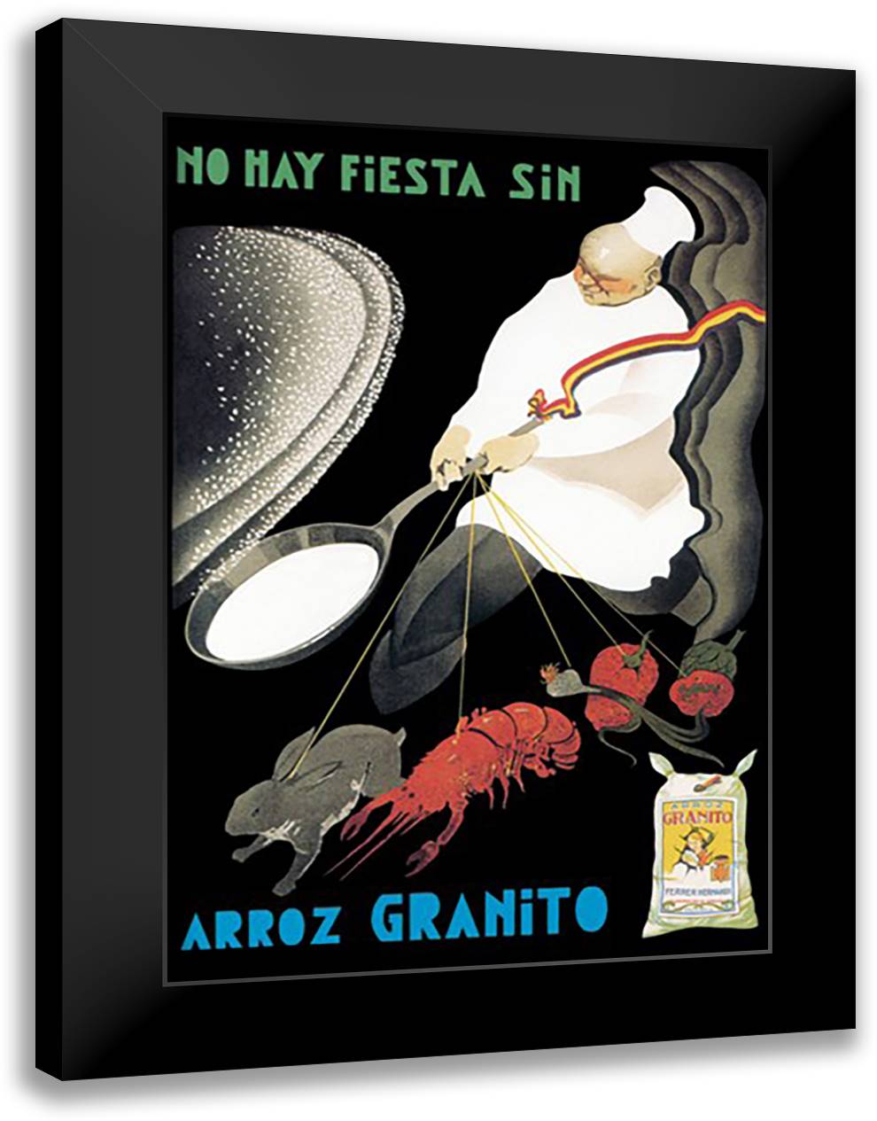 No Hay Fiesta Sin Arroz Granito 16x22 Black Modern Wood Framed Art Print Poster