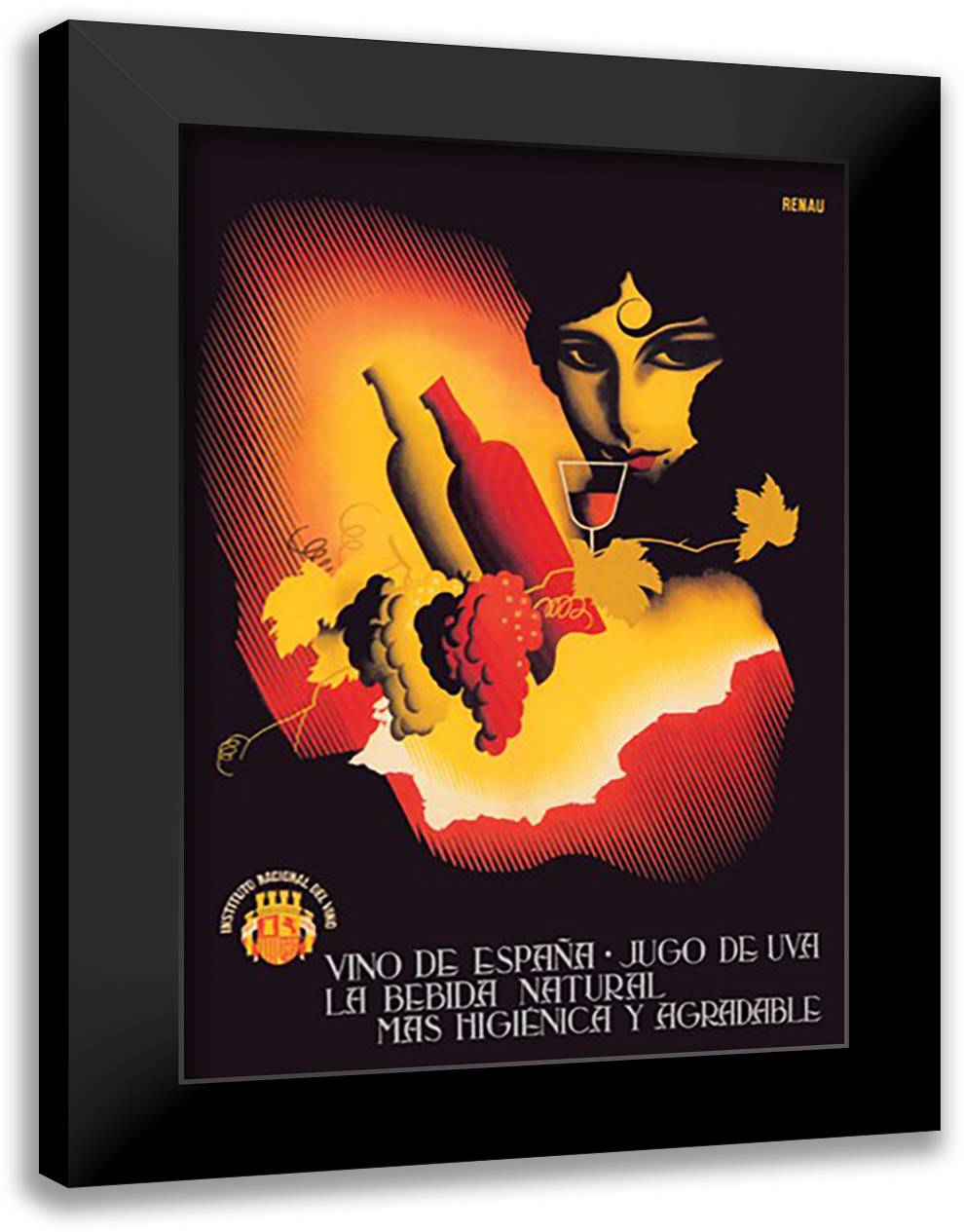 Vino de Espana 16x22 Black Modern Wood Framed Art Print Poster by Renau, Josep