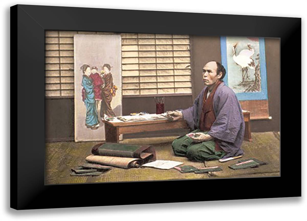 Portrait of a Japanese Artist 22x16 Black Modern Wood Framed Art Print Poster by Stillfried, Von