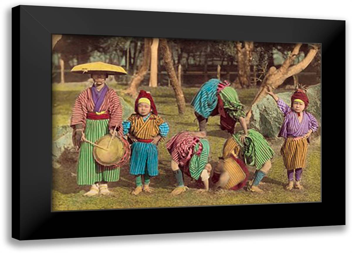 Acrobats 22x16 Black Modern Wood Framed Art Print Poster by Imperial Art School of Japan