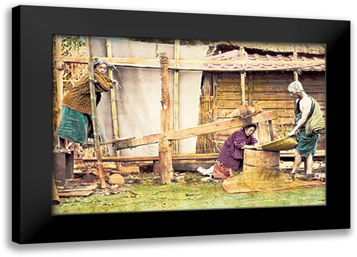 Pestle for Pounding Rice 22x16 Black Modern Wood Framed Art Print Poster by Kiitsu, Suzuki Motonaga