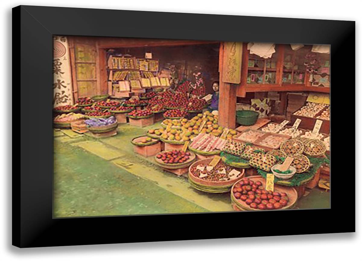 Grocery and Fruit Shop 22x16 Black Modern Wood Framed Art Print Poster by Imperial Art School of Japan