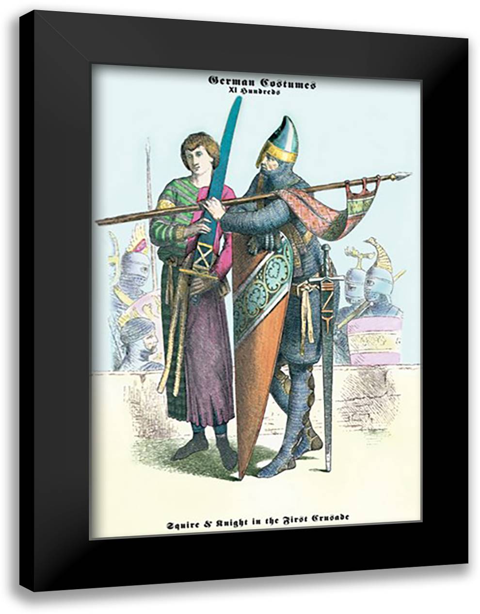 German Costumes: Squire and Knight in the First Crusade 16x22 Black Modern Wood Framed Art Print Poster