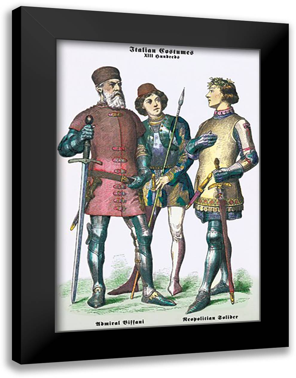 Italian Costumes: Neopolitan Soldiers 16x22 Black Modern Wood Framed Art Print Poster