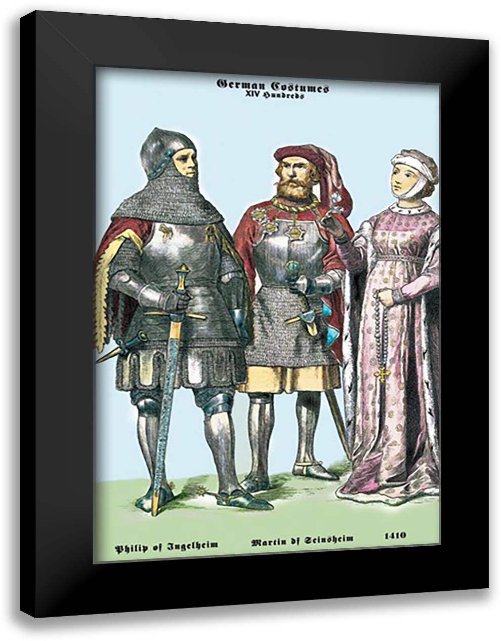 German Costumes: Philip of Ingelheim and Martin of Seineheim 16x22 Black Modern Wood Framed Art Print Poster