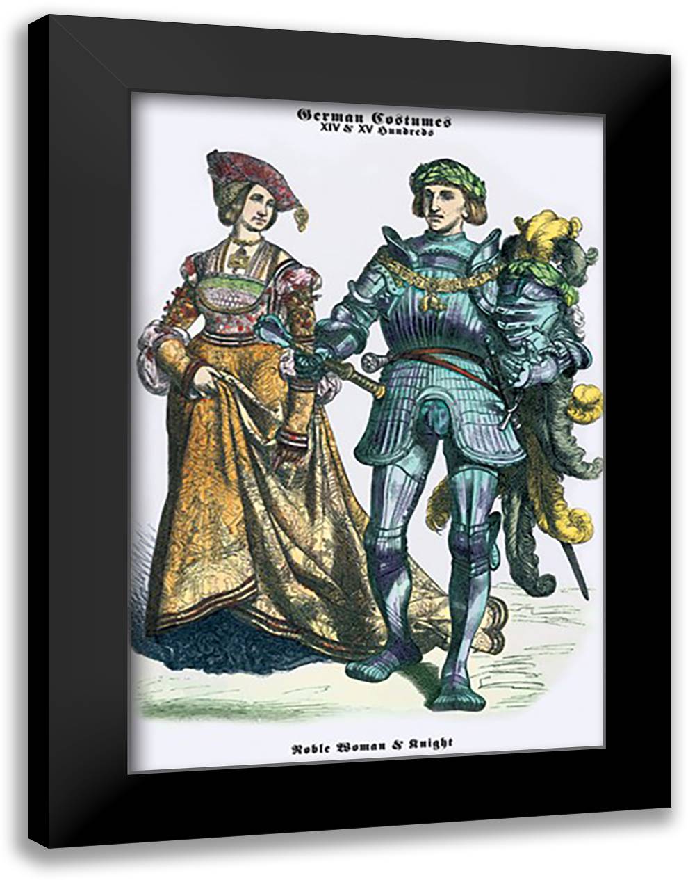 German Costumes: Noble Woman and Knight 16x22 Black Modern Wood Framed Art Print Poster