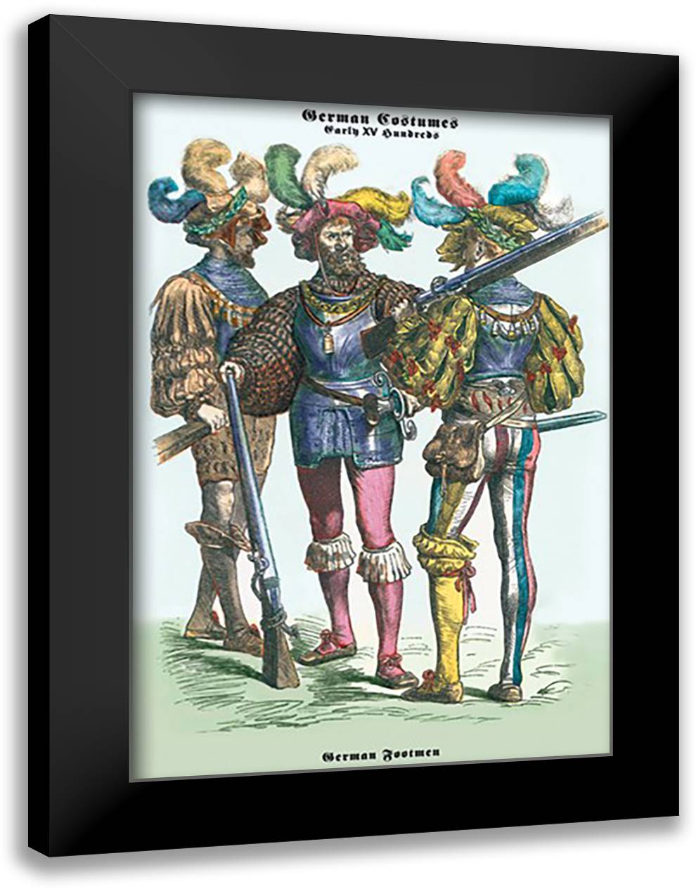 German Costumes: German Footmen 16x22 Black Modern Wood Framed Art Print Poster