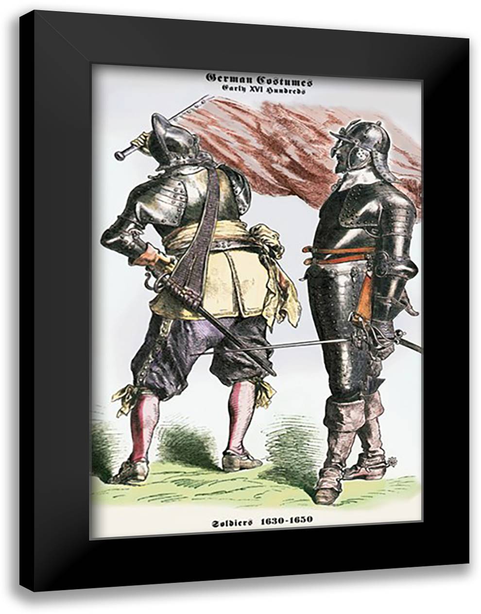 German Costumes: Soldiers 16x22 Black Modern Wood Framed Art Print Poster
