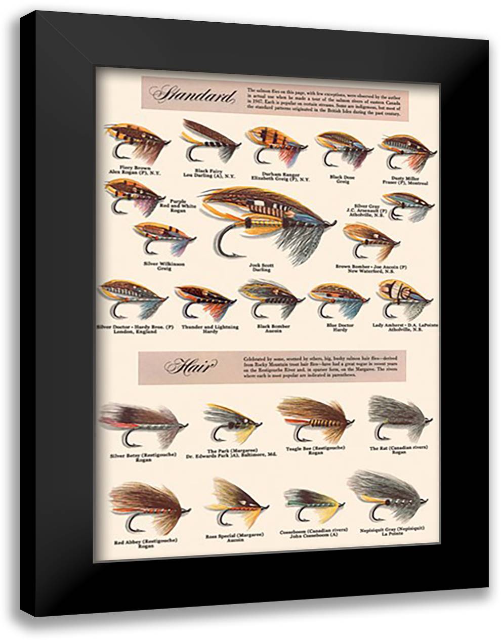 Fly-Fishing Lures: Standard and Hair 16x22 Black Modern Wood Framed Art Print Poster