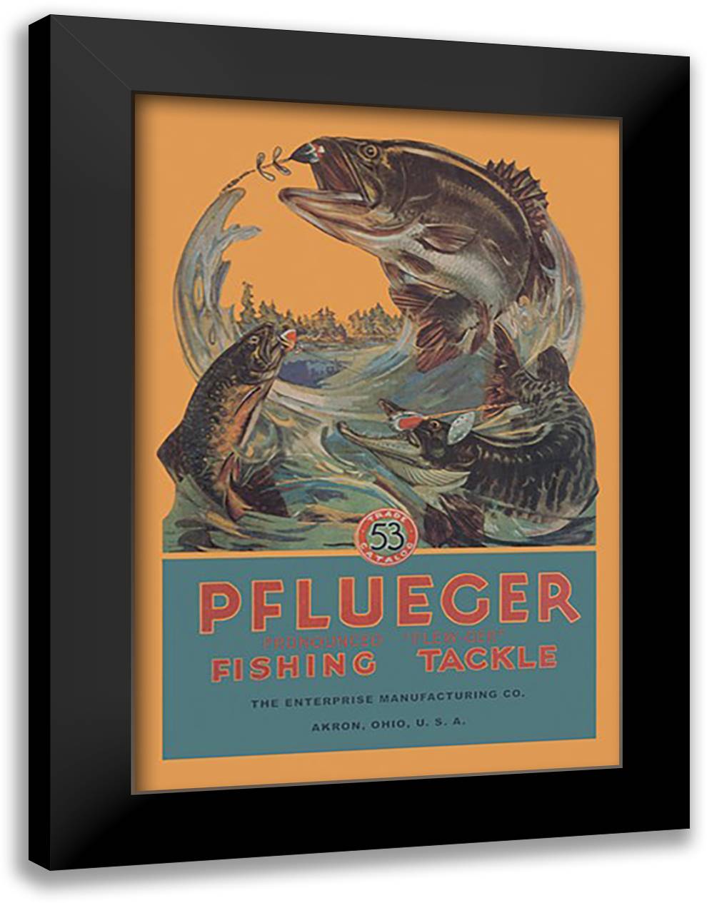 Pflueger Fishing Tackle 16x22 Black Modern Wood Framed Art Print Poster