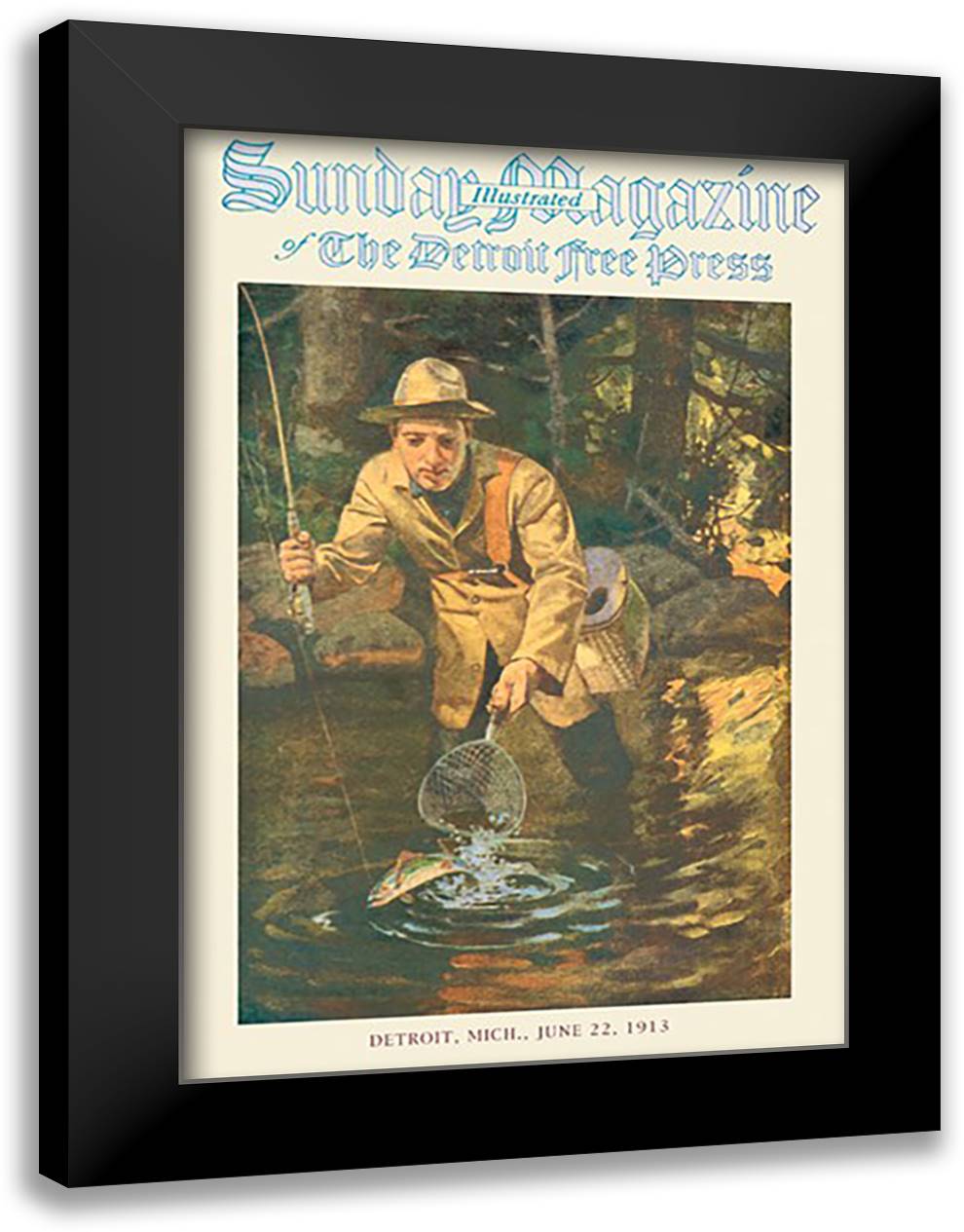 Netting the Fish 16x22 Black Modern Wood Framed Art Print Poster