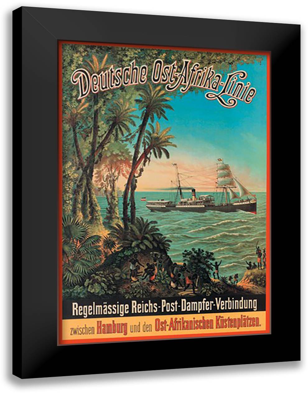 German-East Africa Post Office Steamer Connection 16x22 Black Modern Wood Framed Art Print Poster