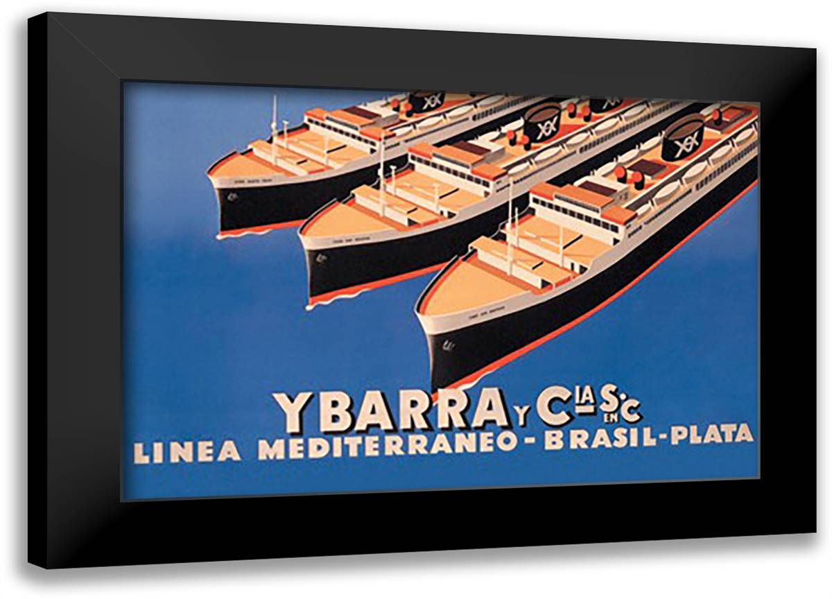 Ybarra and Company Mediterranean-Brazil-Plata Cruise Line 22x16 Black Modern Wood Framed Art Print Poster by Flos, Flos