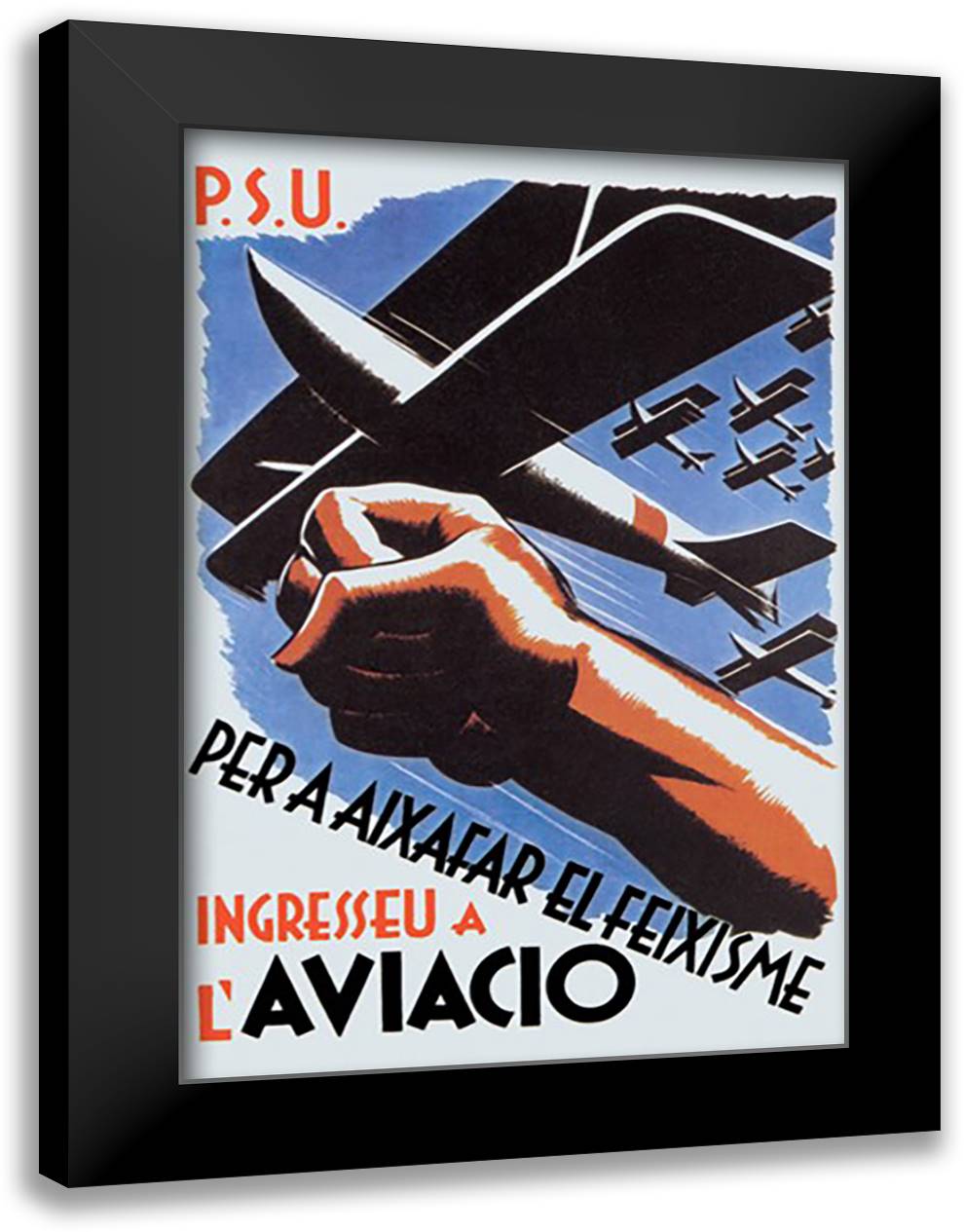 P.S.U. - To defeat fascism, join the air force 16x22 Black Modern Wood Framed Art Print Poster