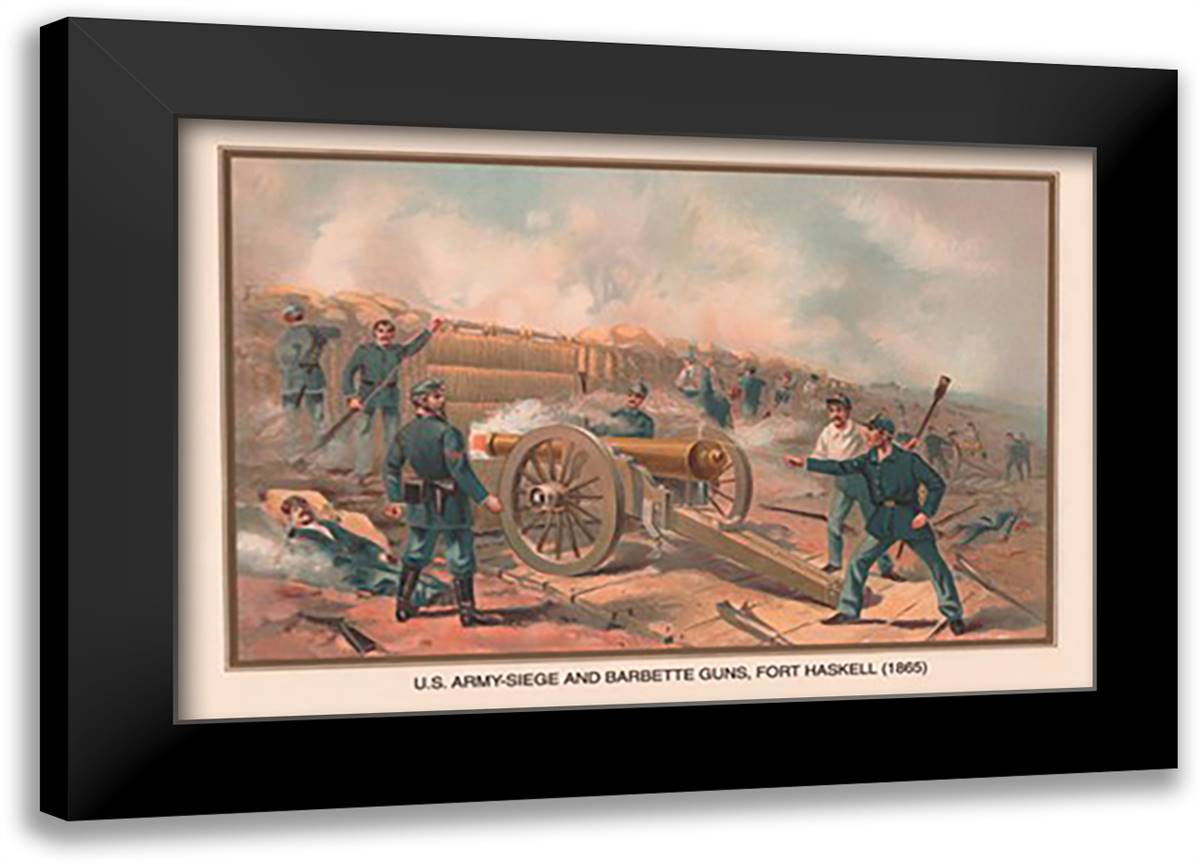 Siege and Barbette Guns, Fort Haskell, 1865 22x16 Black Modern Wood Framed Art Print Poster by Wagner, Arthur