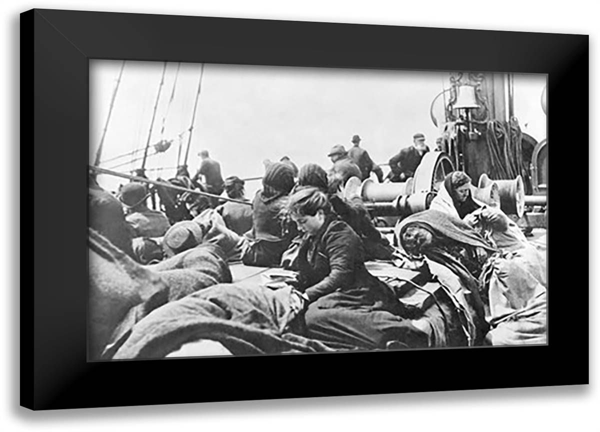 Immigrant Women Sitting on Steerage Deck 22x16 Black Modern Wood Framed Art Print Poster