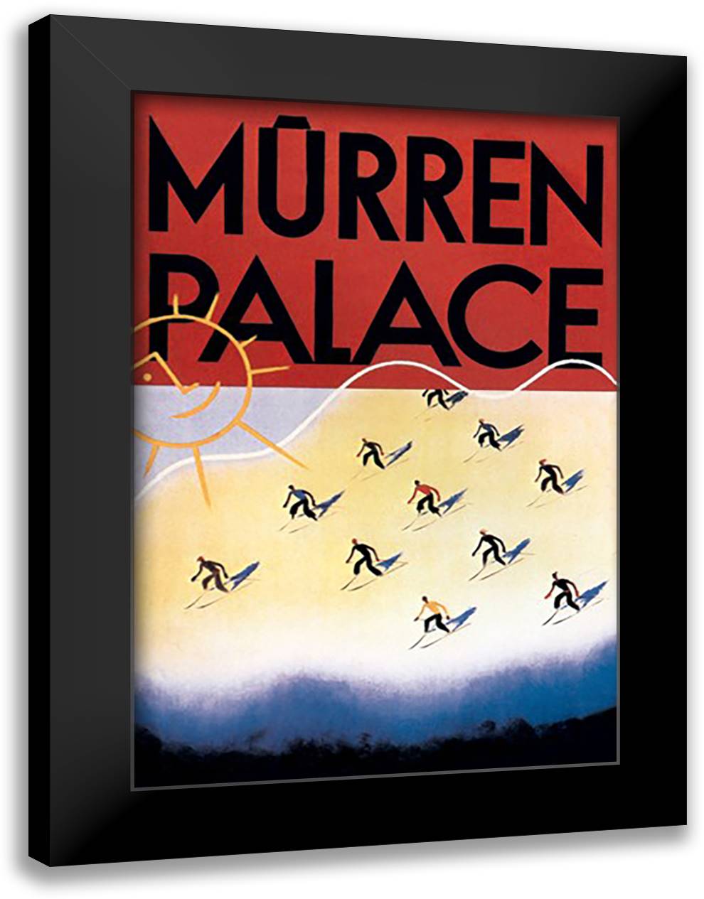 Murren Palace: Skiing at Sunset 16x22 Black Modern Wood Framed Art Print Poster by Trap, Willy