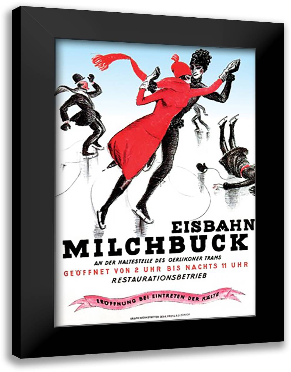 Figure-Skating in a Red Dress 16x22 Black Modern Wood Framed Art Print Poster