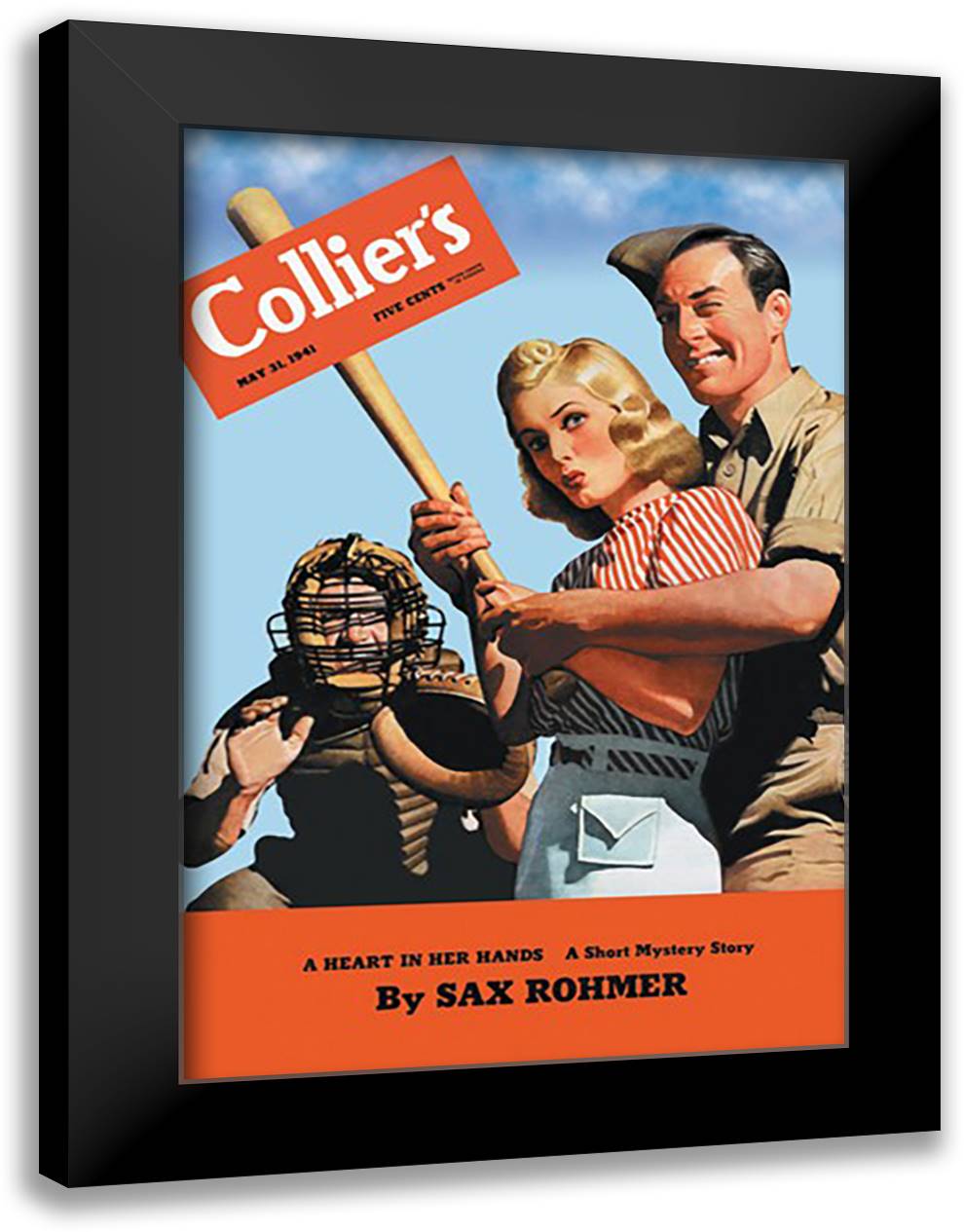 Collier's: "Batting" Practice 16x22 Black Modern Wood Framed Art Print Poster by Colliers