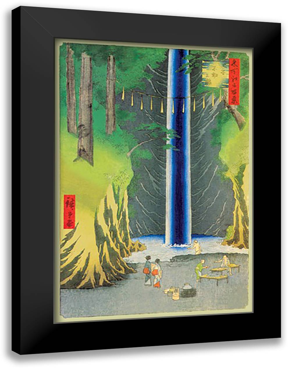 Waterfall 16x22 Black Modern Wood Framed Art Print Poster by Hiroshige, Utagawa
