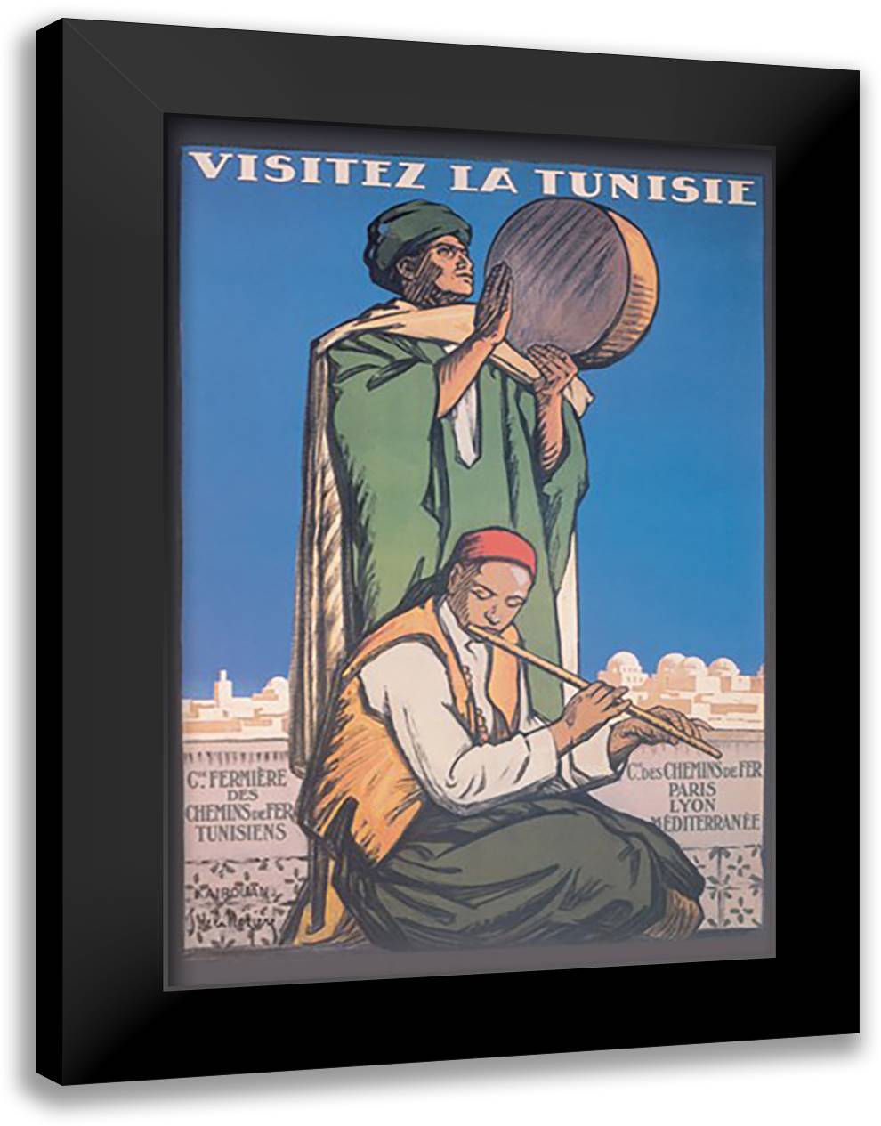 Visitez La Tunisie: Visit Tunisia 16x22 Black Modern Wood Framed Art Print Poster by Neziere, J. de la