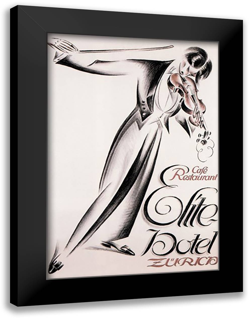 Music at the Elite Hotel Zurich 16x22 Black Modern Wood Framed Art Print Poster