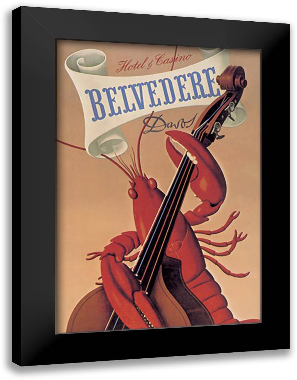 Lobster Musician at the Belvedere Hotel and Casino 16x22 Black Modern Wood Framed Art Print Poster