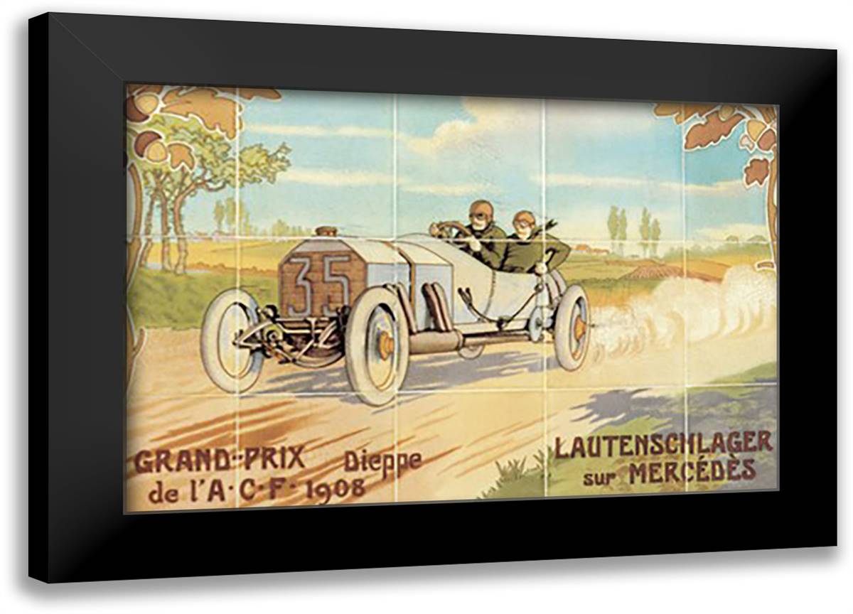 Grand-Prix: Lautenschlager sur Mercedes 22x16 Black Modern Wood Framed Art Print Poster