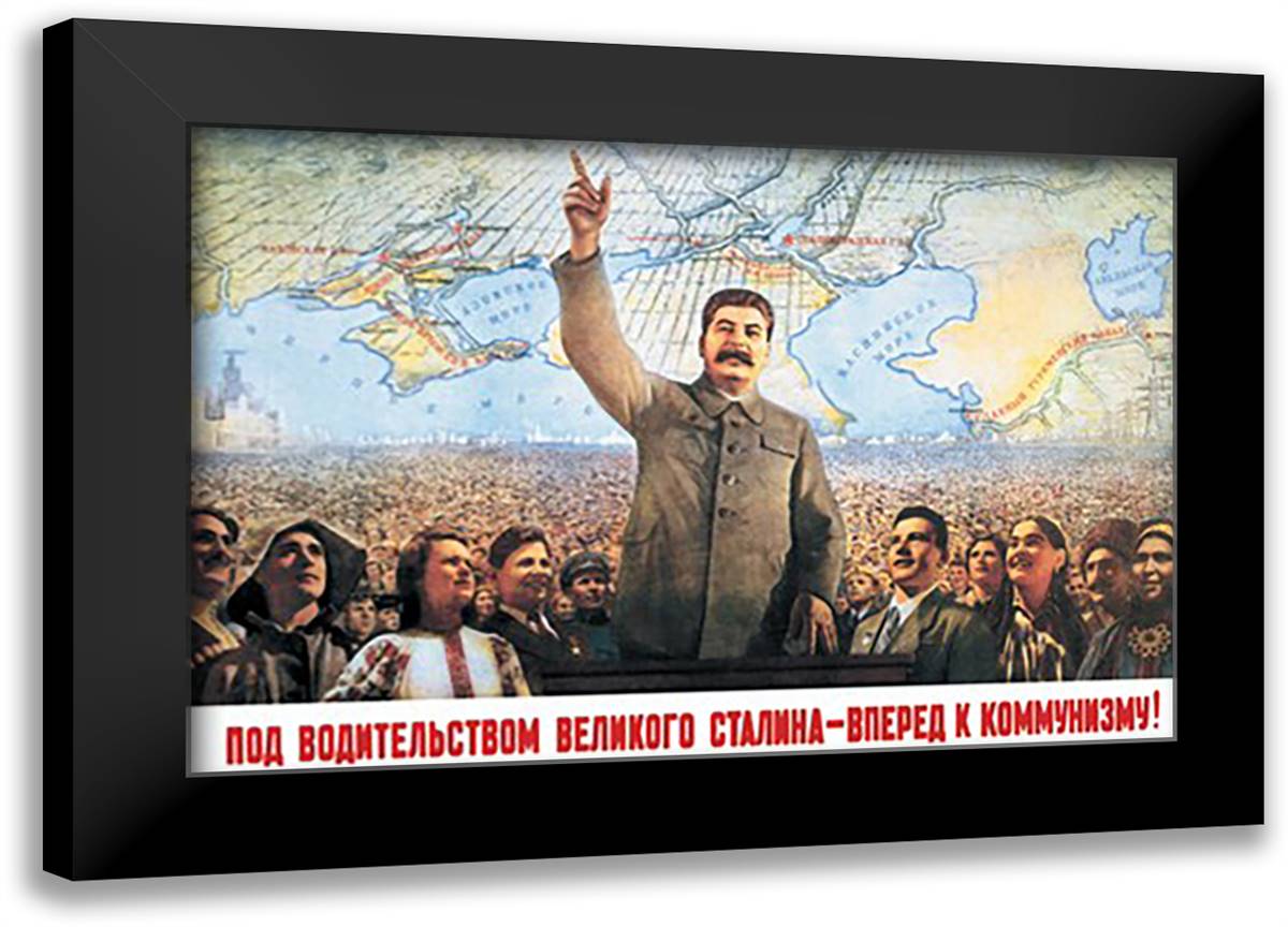Understanding the Leadership of Stalin - Come Forward with Communism 22x16 Black Modern Wood Framed Art Print Poster by Berezovskii, Boris