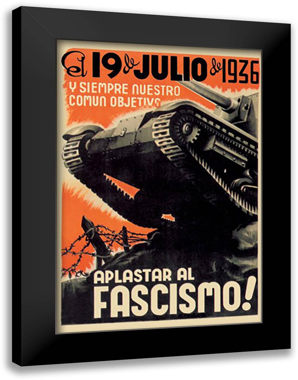 Our Common Objective Always: To Squash Fascism 16x22 Black Modern Wood Framed Art Print Poster by Fontsere