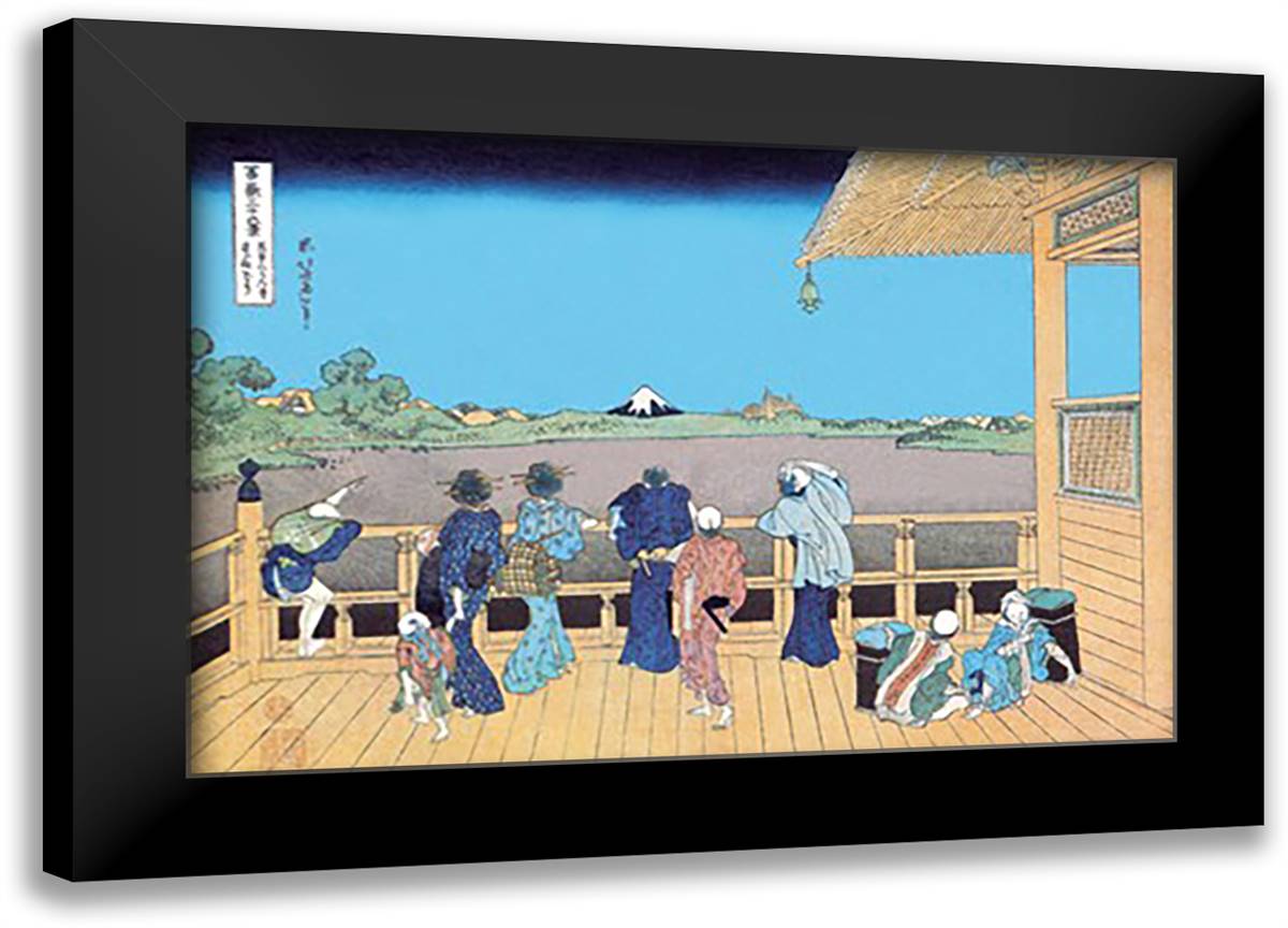 View of Mount Fuji from the Porch 22x16 Black Modern Wood Framed Art Print Poster by Hokusai, Katsushika