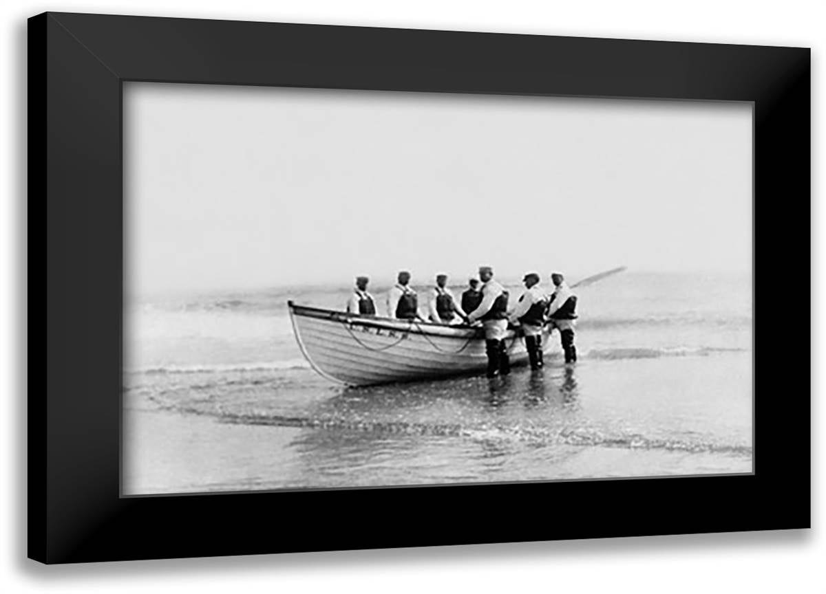 Man the Boats! 22x16 Black Modern Wood Framed Art Print Poster