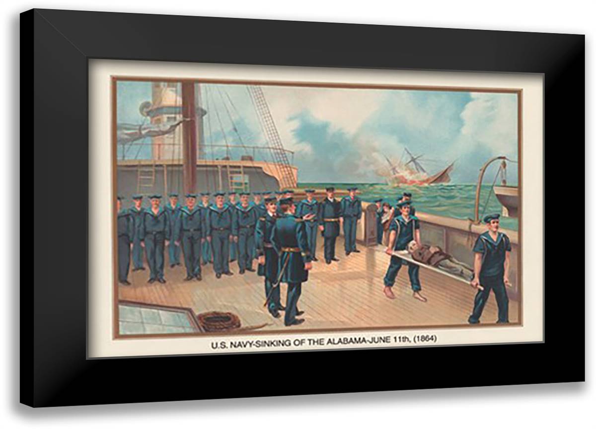Sinking of the Alabama, June 11, 1864 22x16 Black Modern Wood Framed Art Print Poster by Plank, Werner
