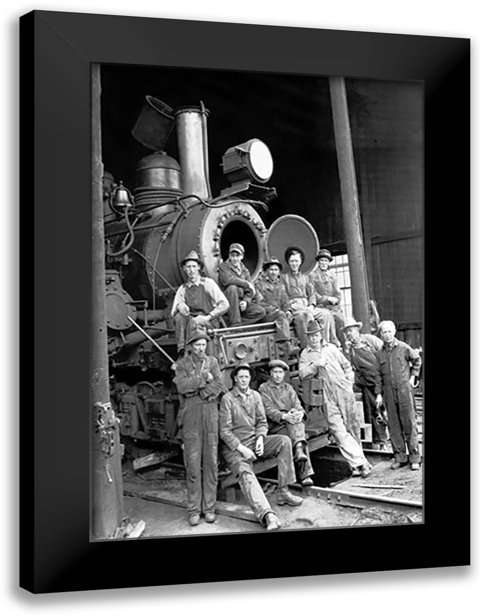 Men that Move the Logs 16x22 Black Modern Wood Framed Art Print Poster by Kinsey, Clark