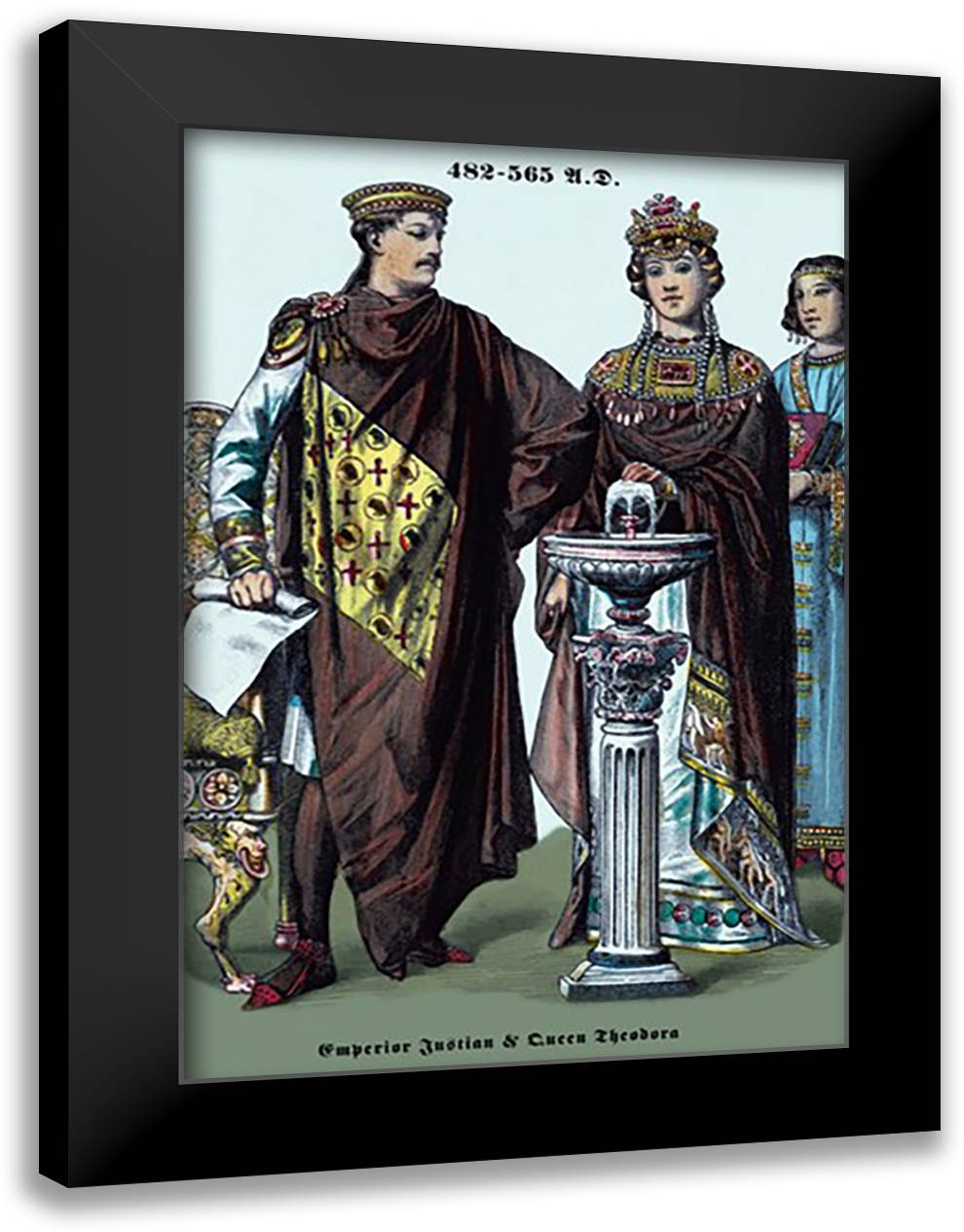 Emperor Justinian and Queen Theodora 482-565 16x22 Black Modern Wood Framed Art Print Poster by Brown, Richard