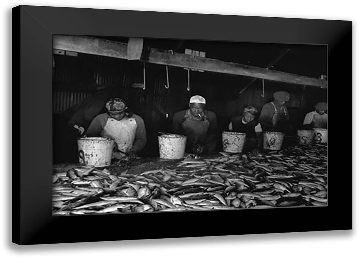Cleaning Fish 22x16 Black Modern Wood Framed Art Print Poster